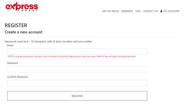 Express Energy dumb password rule screenshot